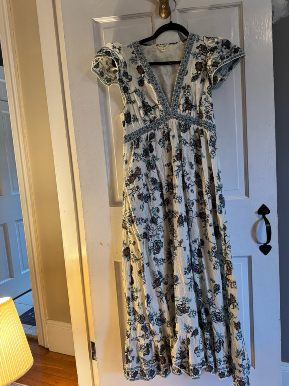 Max Studio White Maxi Dress with Blue-Green Floral Embroidery